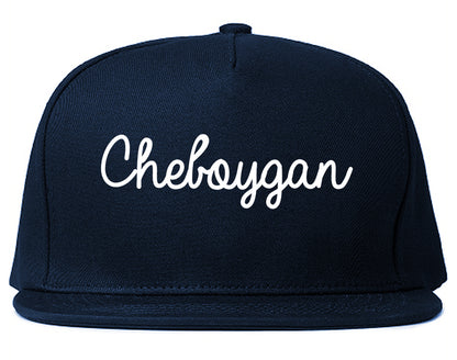 Cheboygan Michigan MI Script Mens Snapback Hat Navy Blue