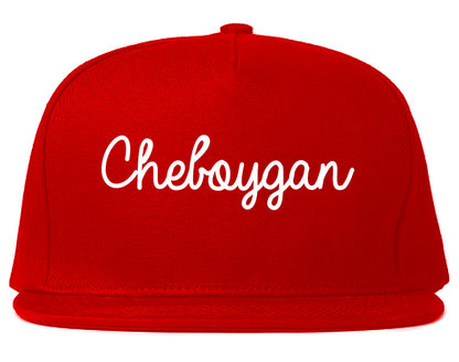 Cheboygan Michigan MI Script Mens Snapback Hat Red