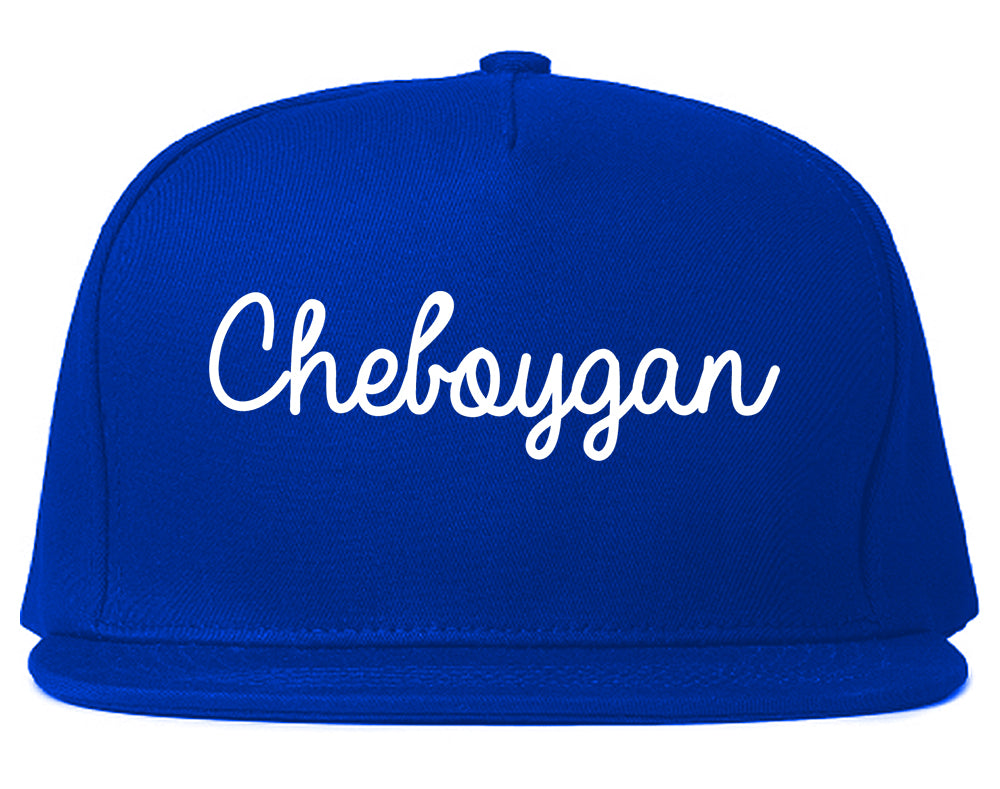 Cheboygan Michigan MI Script Mens Snapback Hat Royal Blue