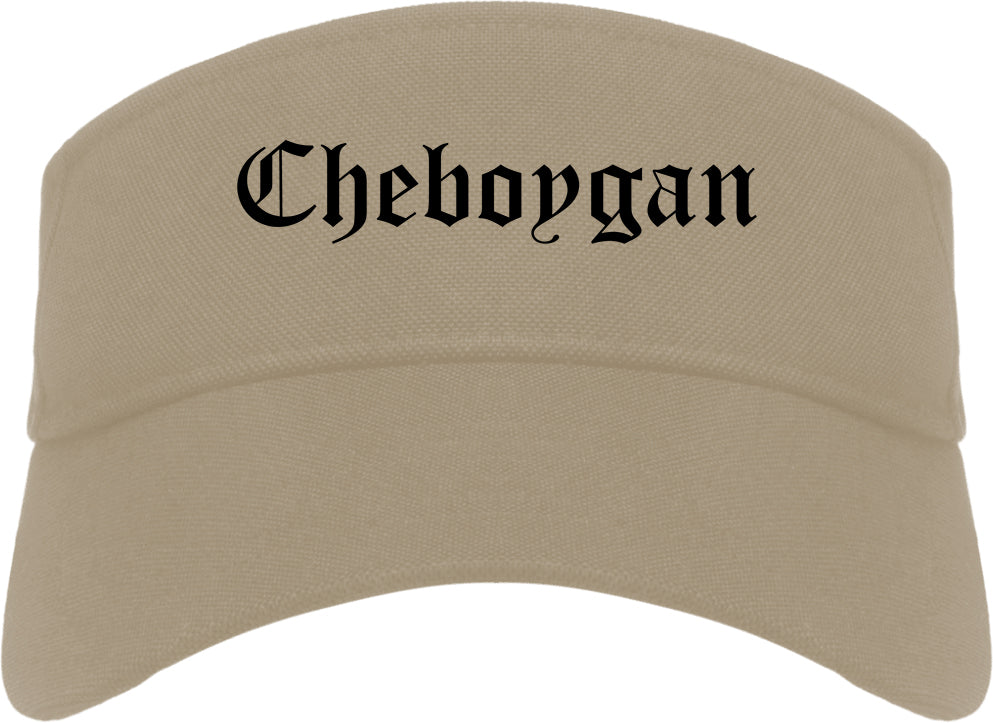 Cheboygan Michigan MI Old English Mens Visor Cap Hat Khaki