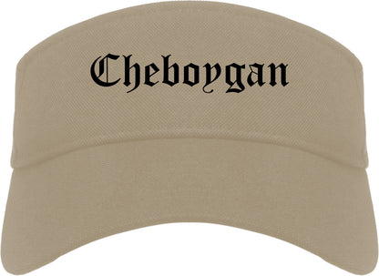 Cheboygan Michigan MI Old English Mens Visor Cap Hat Khaki