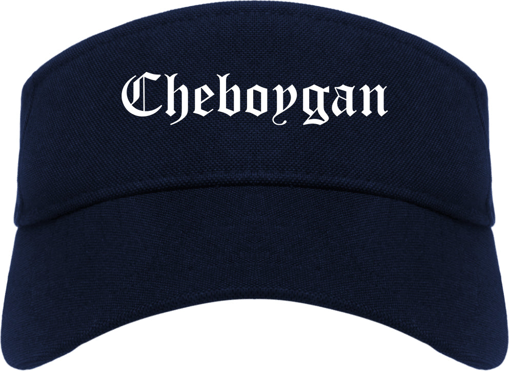 Cheboygan Michigan MI Old English Mens Visor Cap Hat Navy Blue