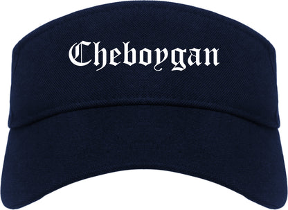 Cheboygan Michigan MI Old English Mens Visor Cap Hat Navy Blue