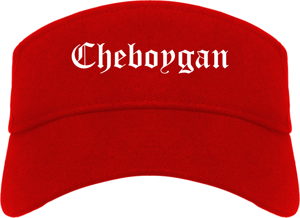 Cheboygan Michigan MI Old English Mens Visor Cap Hat Red