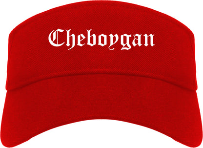 Cheboygan Michigan MI Old English Mens Visor Cap Hat Red