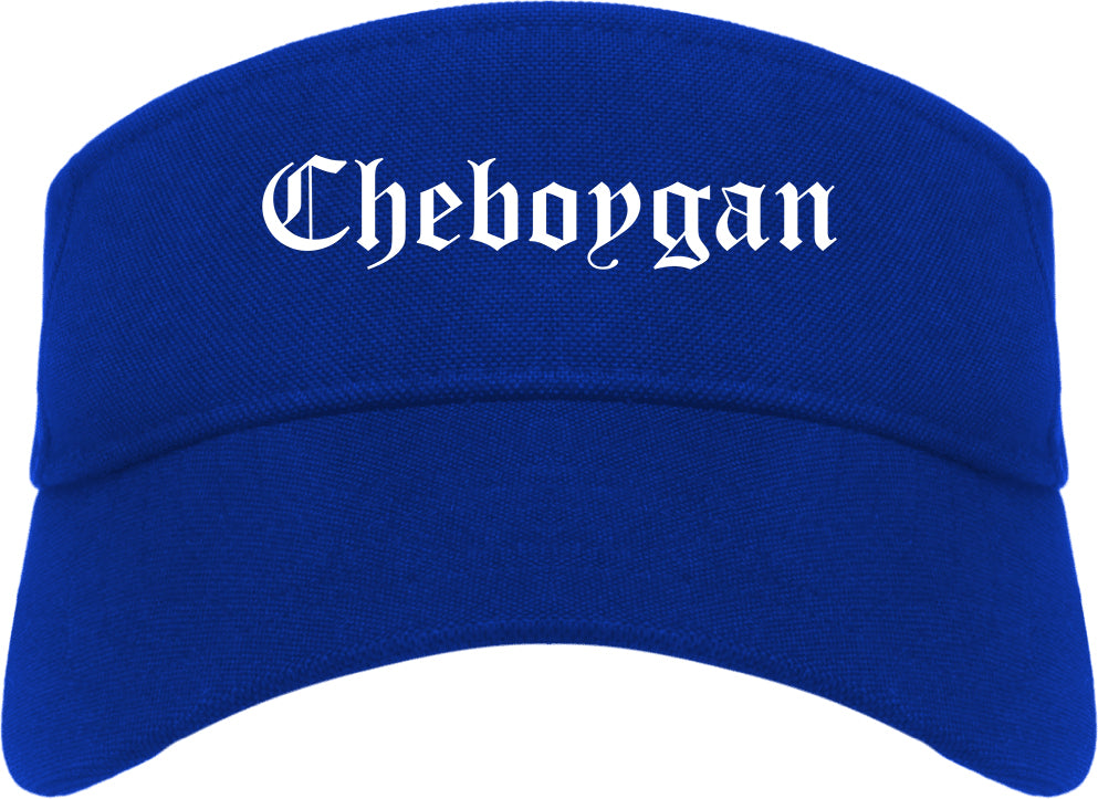 Cheboygan Michigan MI Old English Mens Visor Cap Hat Royal Blue