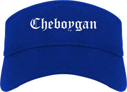 Cheboygan Michigan MI Old English Mens Visor Cap Hat Royal Blue