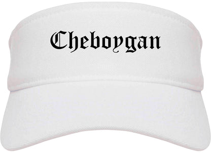 Cheboygan Michigan MI Old English Mens Visor Cap Hat White