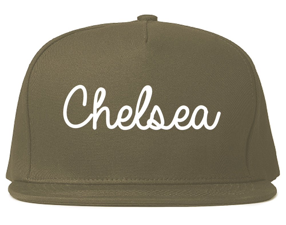 Chelsea Massachusetts MA Script Mens Snapback Hat Grey