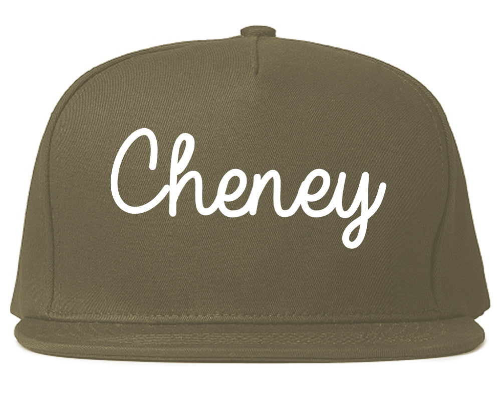 Cheney Washington WA Script Mens Snapback Hat Grey