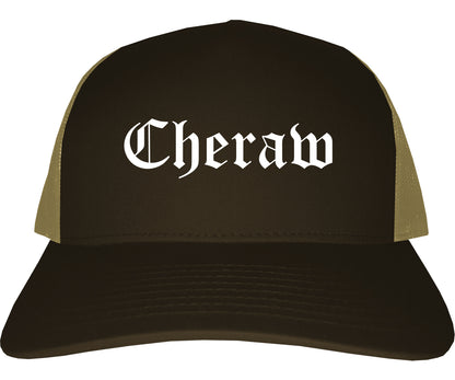 Cheraw South Carolina SC Old English Mens Trucker Hat Cap Brown