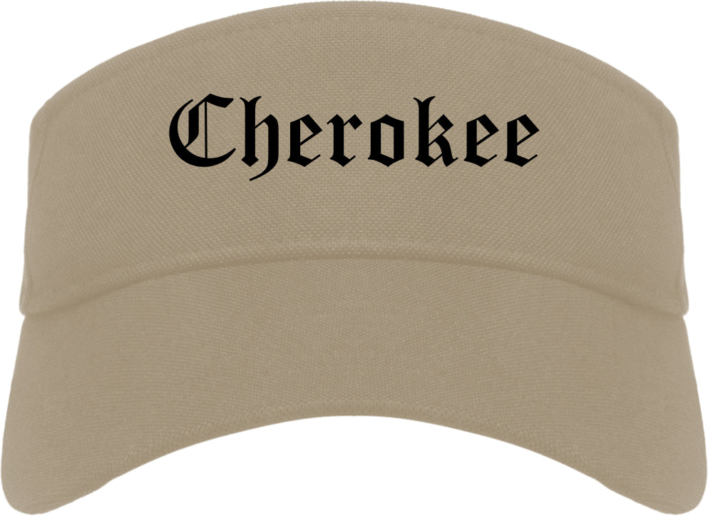 Cherokee Iowa IA Old English Mens Visor Cap Hat Khaki