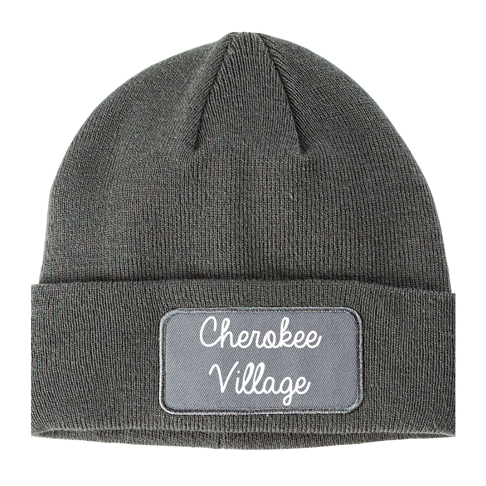 Cherokee Village Arkansas AR Script Mens Knit Beanie Hat Cap Grey