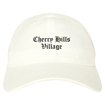 Cherry Hills Village Colorado CO Old English Mens Dad Hat Baseball Cap White