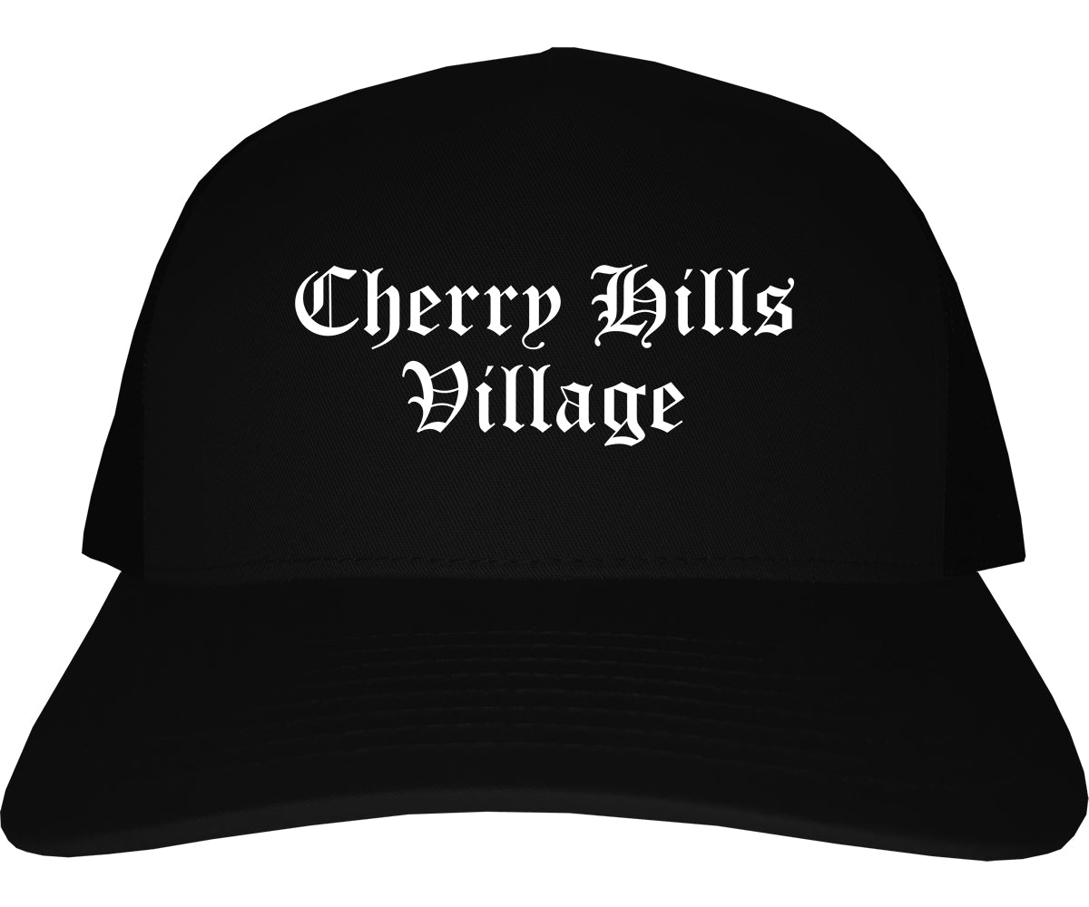 Cherry Hills Village Colorado CO Old English Mens Trucker Hat Cap Black