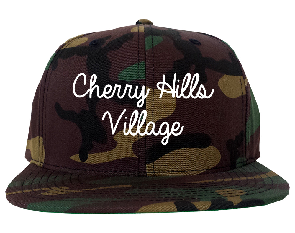 Cherry Hills Village Colorado CO Script Mens Snapback Hat Army Camo