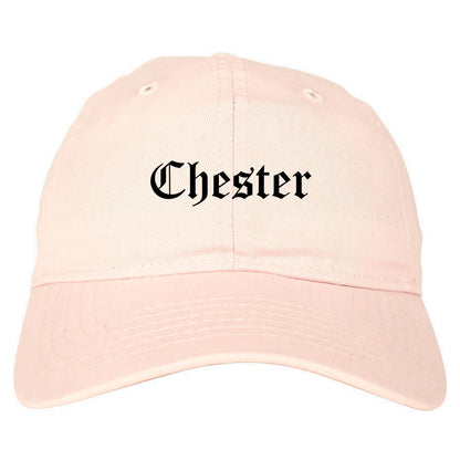 Chester Illinois IL Old English Mens Dad Hat Baseball Cap Pink