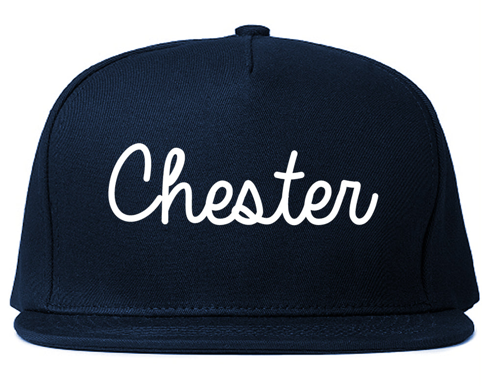 Chester Illinois IL Script Mens Snapback Hat Navy Blue