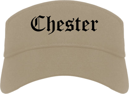 Chester Illinois IL Old English Mens Visor Cap Hat Khaki