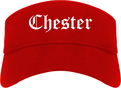 Chester Illinois IL Old English Mens Visor Cap Hat Red