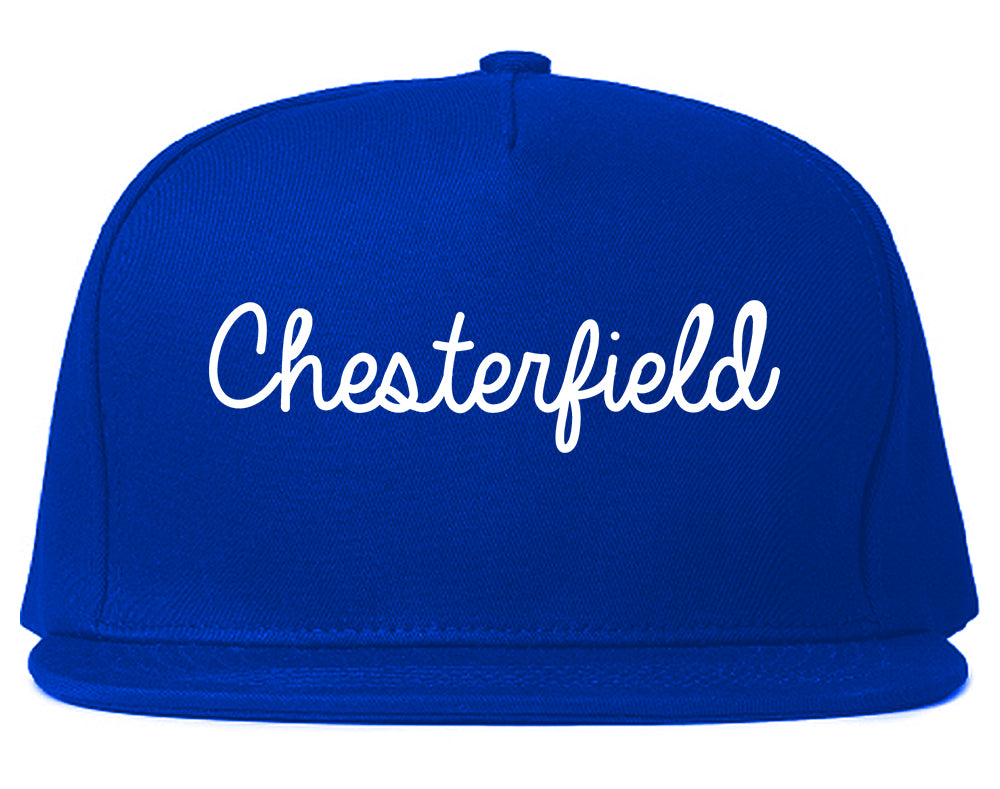 Chesterfield Missouri MO Script Mens Snapback Hat Royal Blue