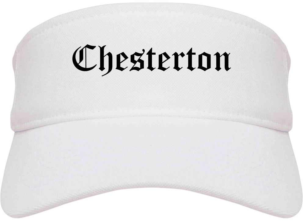 Chesterton Indiana IN Old English Mens Visor Cap Hat White