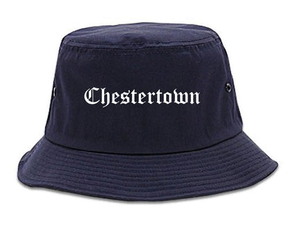 Chestertown Maryland MD Old English Mens Bucket Hat Navy Blue