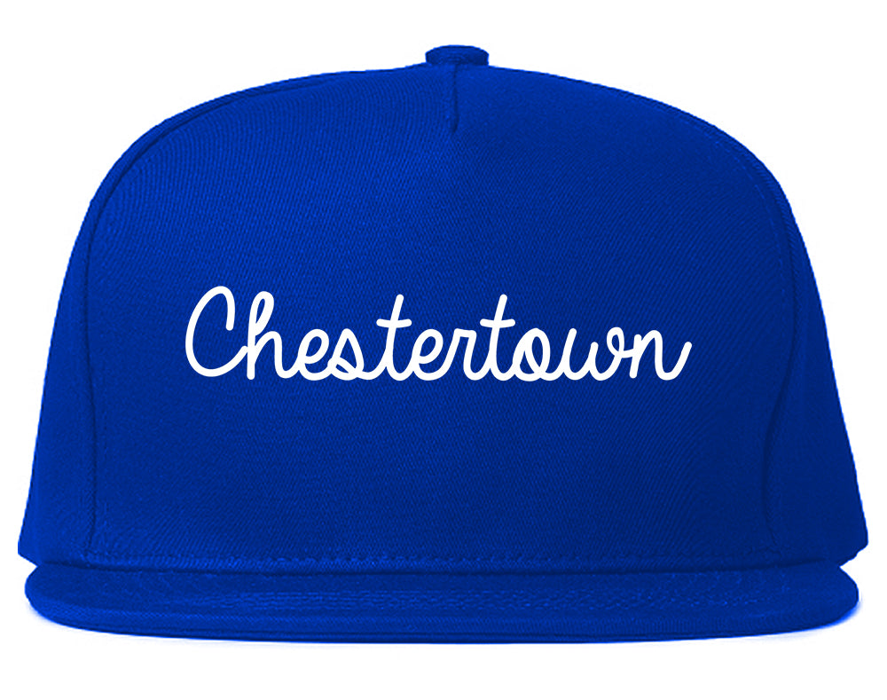 Chestertown Maryland MD Script Mens Snapback Hat Royal Blue
