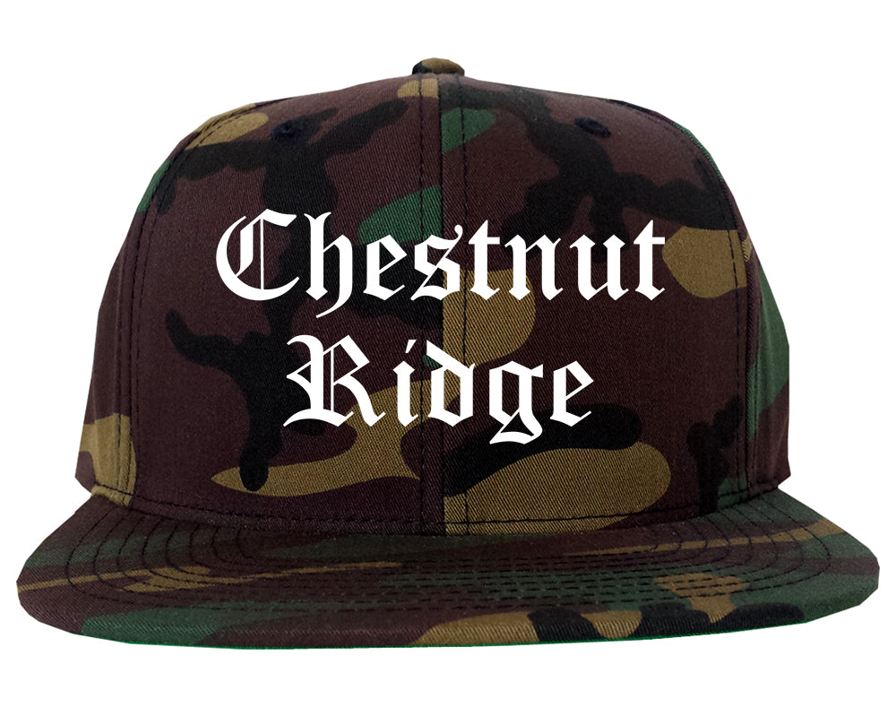 Chestnut Ridge New York NY Old English Mens Snapback Hat Army Camo