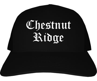 Chestnut Ridge New York NY Old English Mens Trucker Hat Cap Black