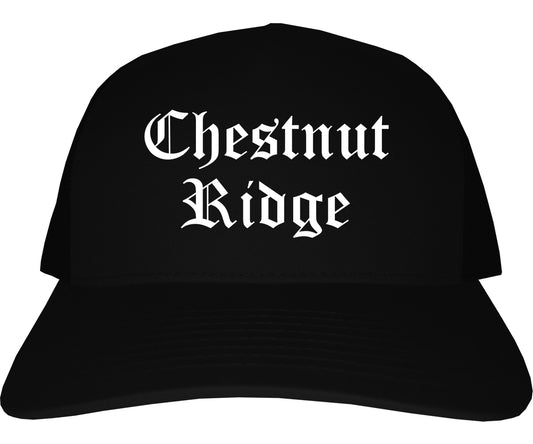 Chestnut Ridge New York NY Old English Mens Trucker Hat Cap Black