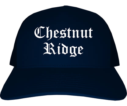 Chestnut Ridge New York NY Old English Mens Trucker Hat Cap Navy Blue