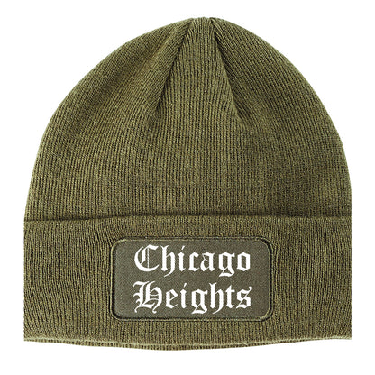 Chicago Heights Illinois IL Old English Mens Knit Beanie Hat Cap Olive Green