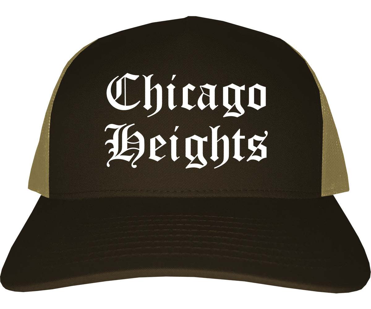 Chicago Heights Illinois IL Old English Mens Trucker Hat Cap Brown