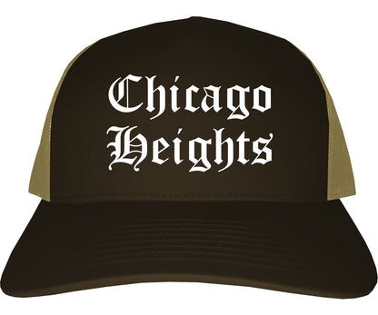 Chicago Heights Illinois IL Old English Mens Trucker Hat Cap Brown
