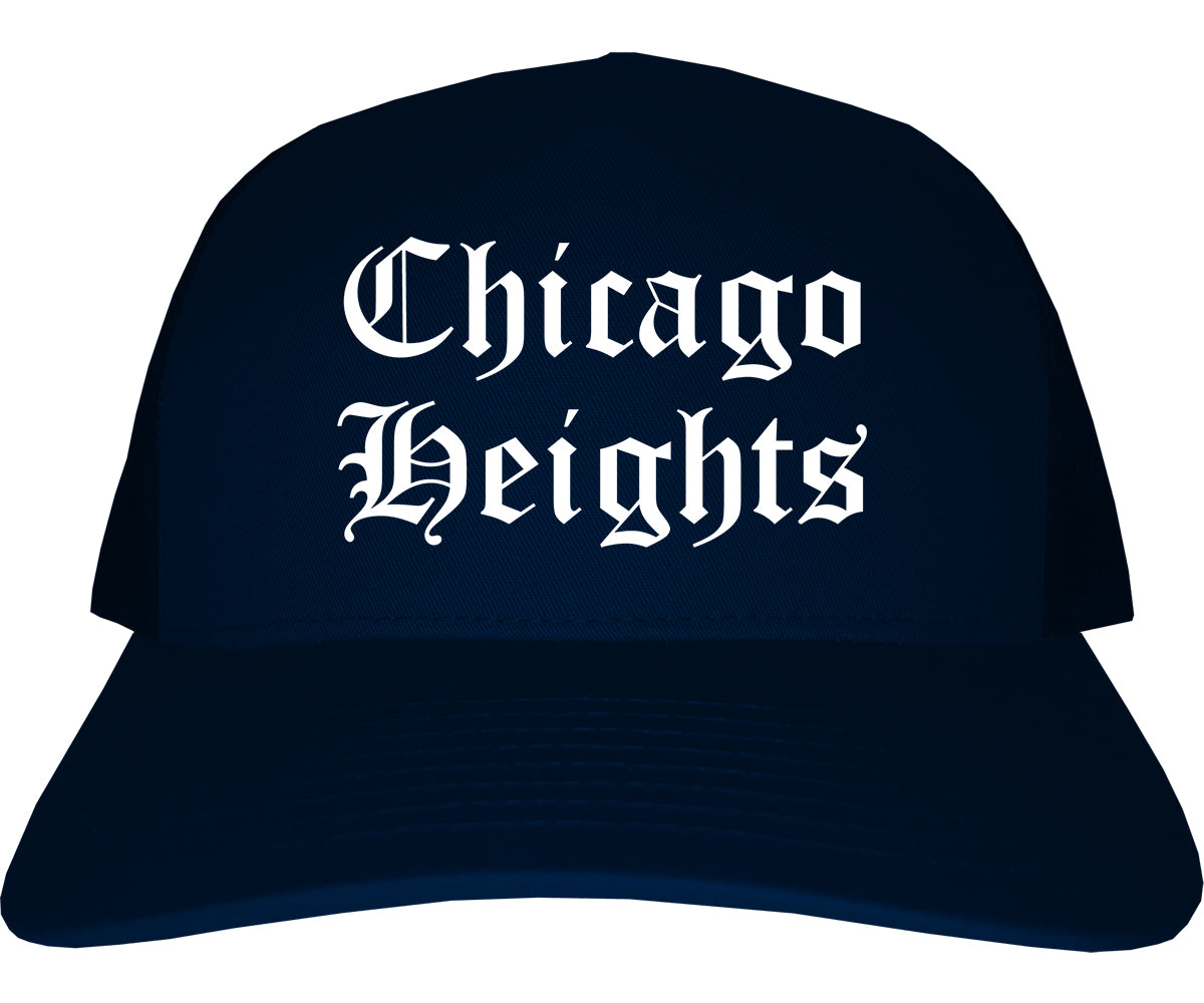 Chicago Heights Illinois IL Old English Mens Trucker Hat Cap Navy Blue