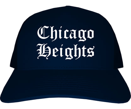 Chicago Heights Illinois IL Old English Mens Trucker Hat Cap Navy Blue