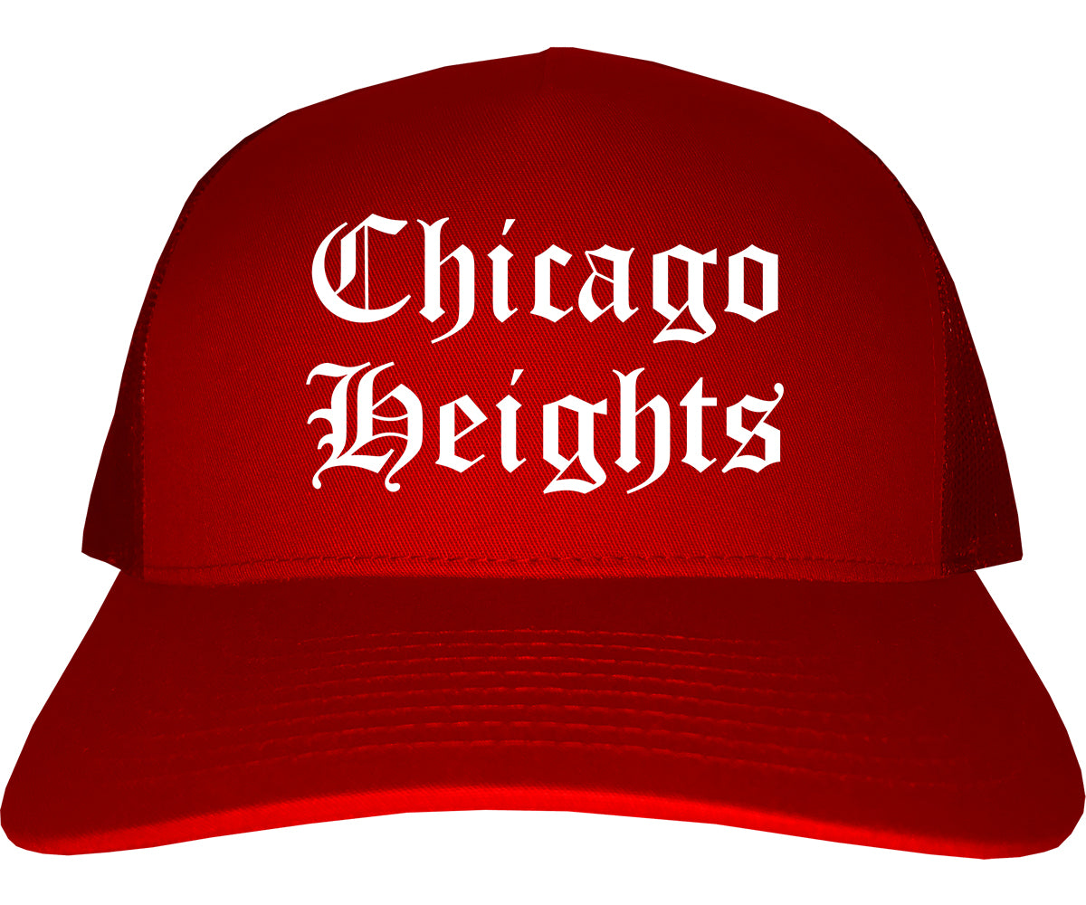 Chicago Heights Illinois IL Old English Mens Trucker Hat Cap Red