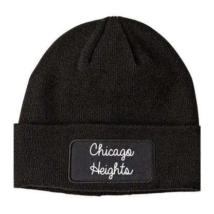 Chicago Heights Illinois IL Script Mens Knit Beanie Hat Cap Black