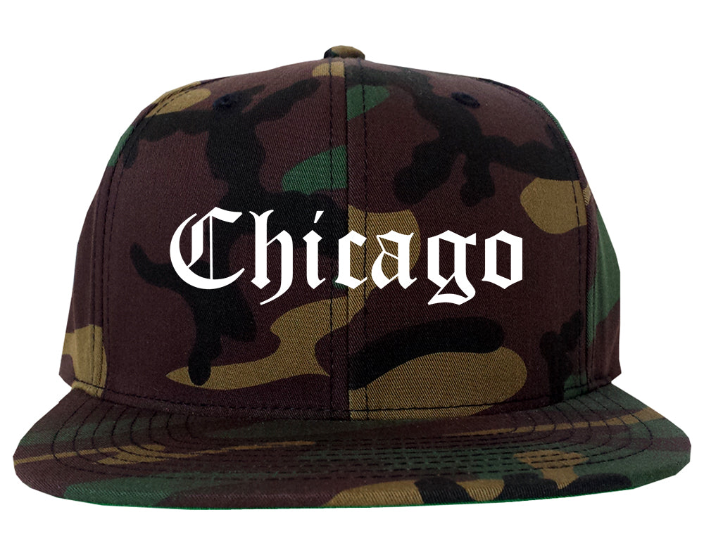 Chicago Illinois IL Old English Mens Snapback Hat Army Camo
