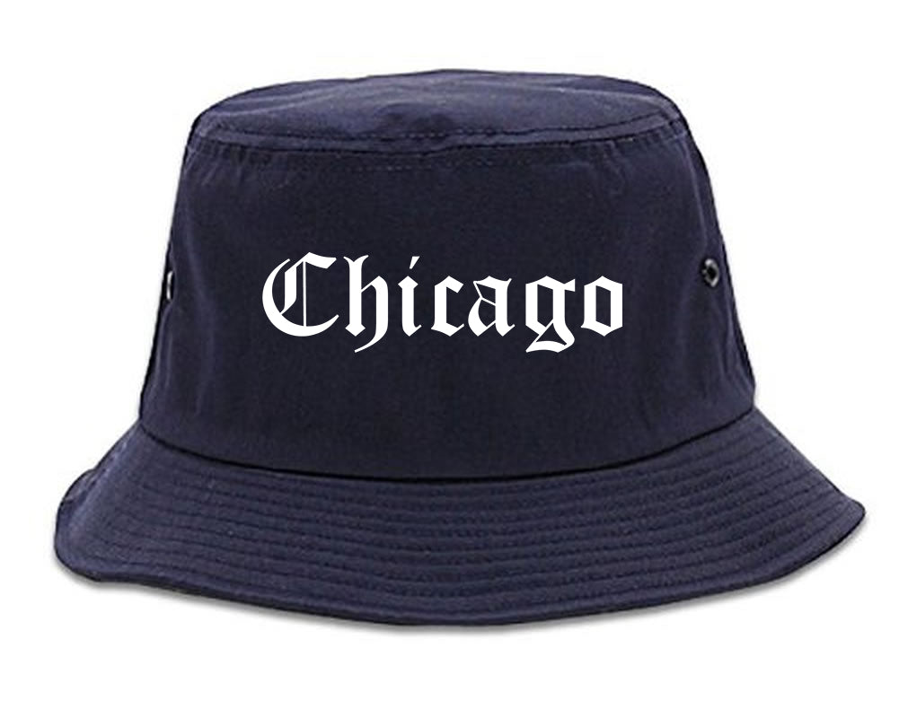 Chicago Illinois IL Old English Mens Bucket Hat Navy Blue