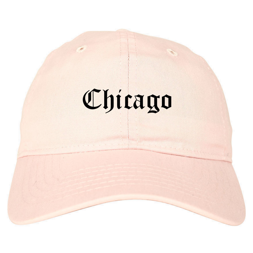 Chicago Illinois IL Old English Mens Dad Hat Baseball Cap Pink