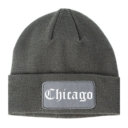 Chicago Illinois IL Old English Mens Knit Beanie Hat Cap Grey