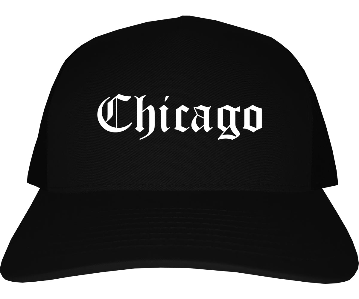 Chicago Illinois IL Old English Mens Trucker Hat Cap Black