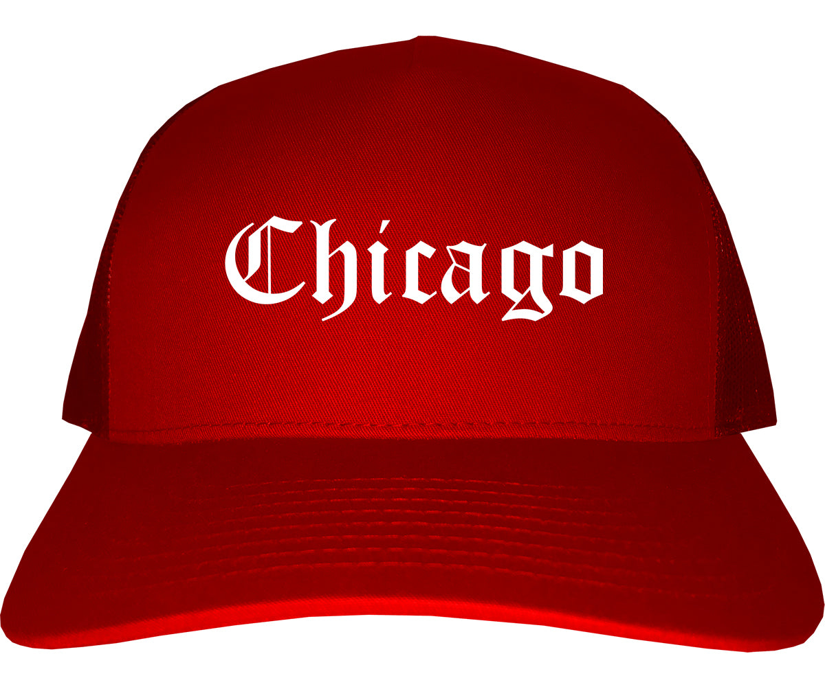 Chicago Illinois IL Old English Mens Trucker Hat Cap Red