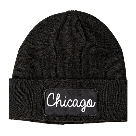 Chicago Illinois IL Script Mens Knit Beanie Hat Cap Black