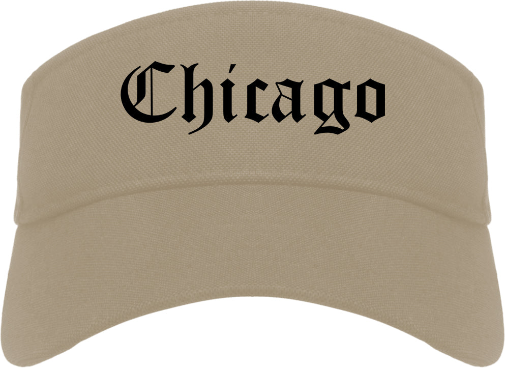 Chicago Illinois IL Old English Mens Visor Cap Hat Khaki