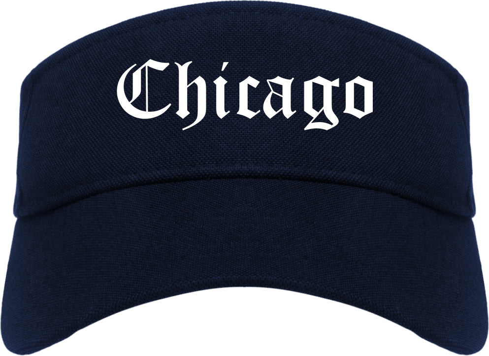 Chicago Illinois IL Old English Mens Visor Cap Hat Navy Blue