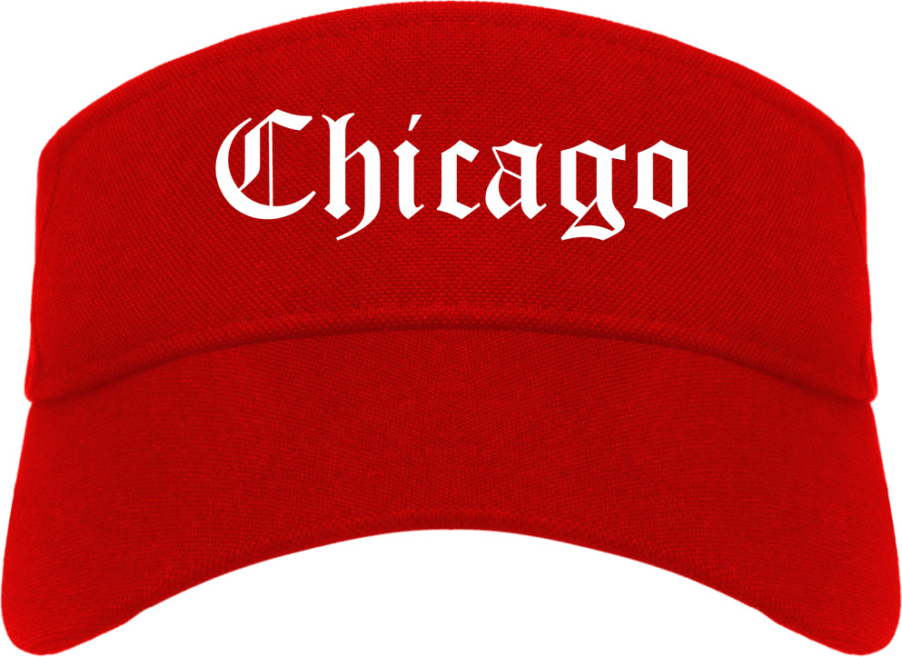 Chicago Illinois IL Old English Mens Visor Cap Hat Red