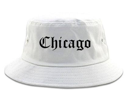Chicago Illinois IL Old English Mens Bucket Hat White